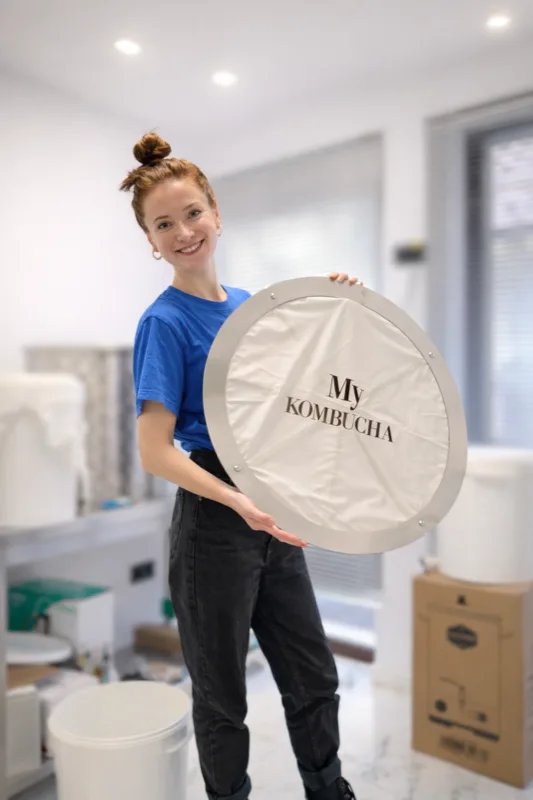 Ioana Coca, founder of Voyage Kombucha, in her fermentation studio in Sighișoara